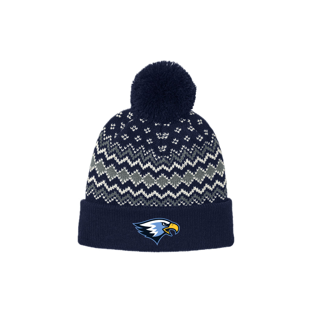 LCS058 - Navy/Gusty Grey Alpine Pom beanie