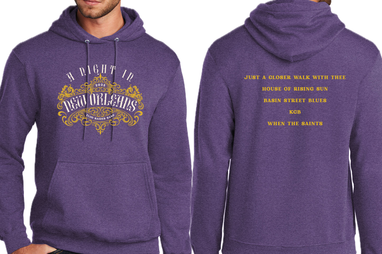 EBAND001 - 02 Heather Purple Hooded Sweatshirt