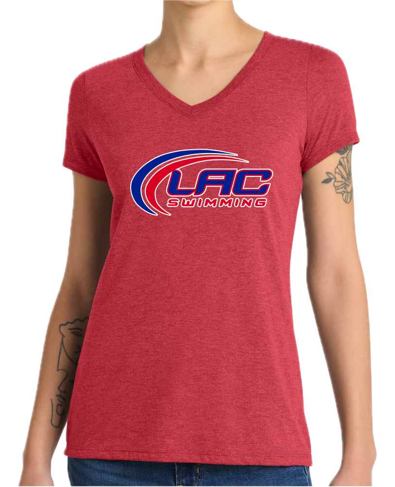 LACSH006-06 Women's Red Frost V Neck Triblend Tee