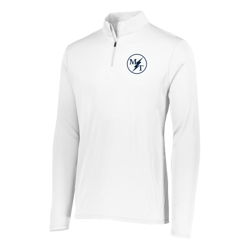 SCELSH01-18 White MT Logo Performance 1/4 Zip Pullover