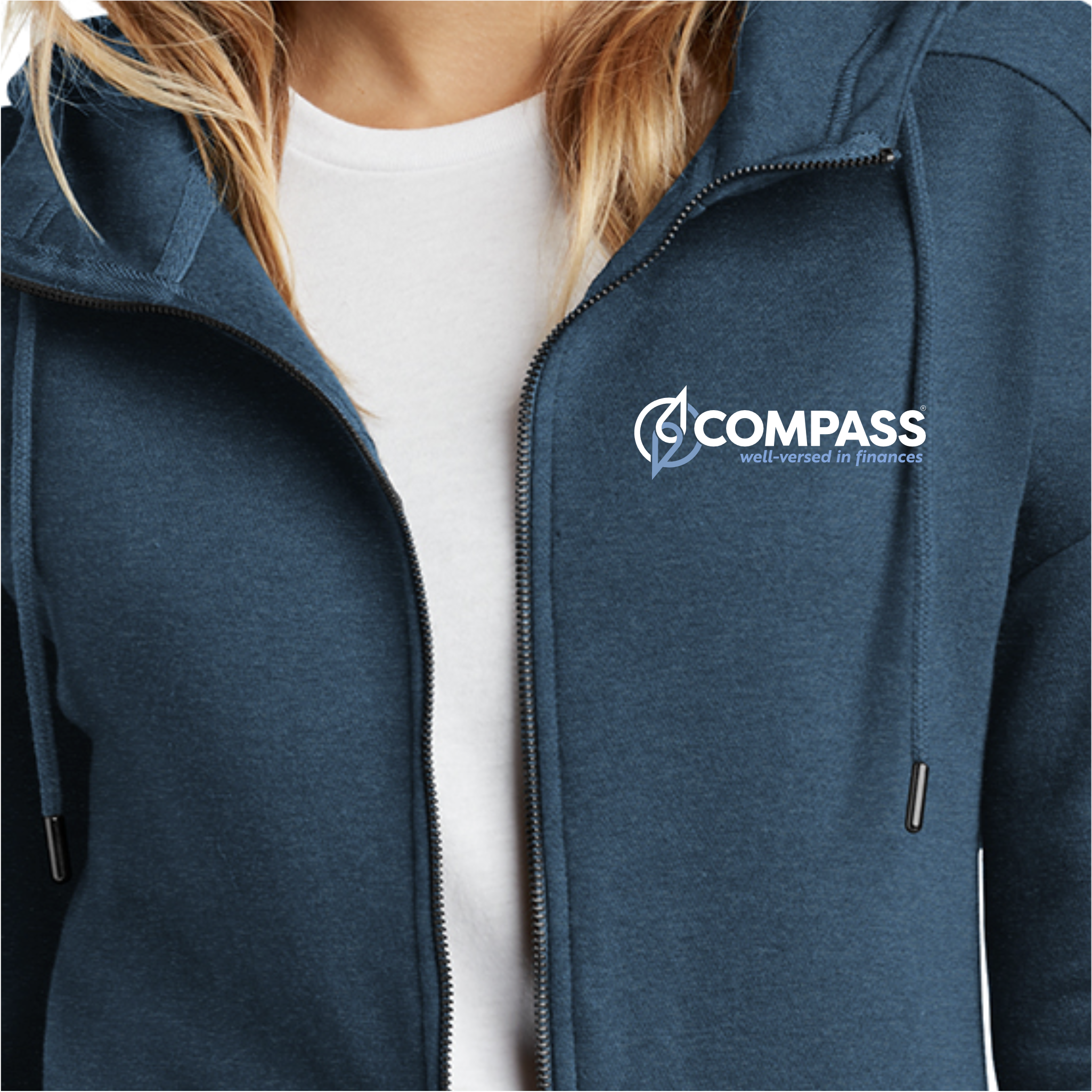 COM014 Heather Blue Ladies Full Zip Hoodie