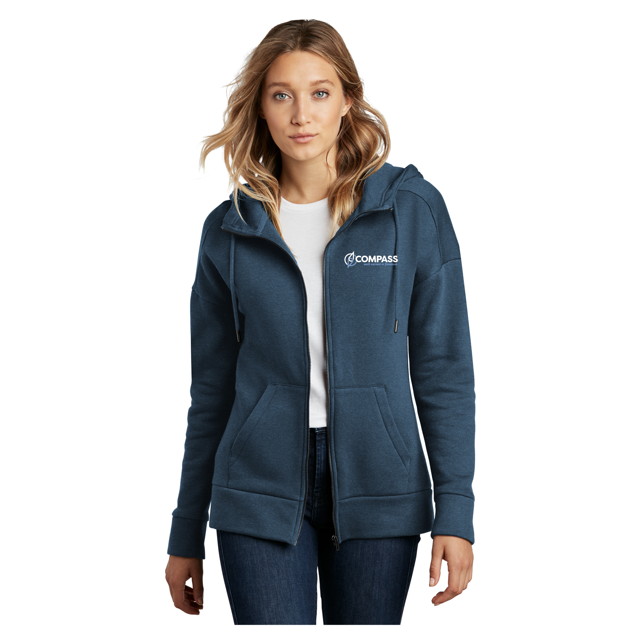 COM014 Heather Blue Ladies Full Zip Hoodie