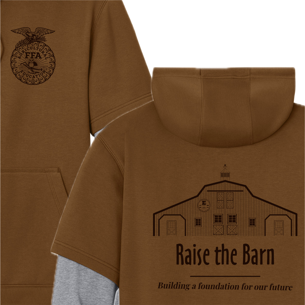 ELFFA01 - 07 Duck Brown / Heather Grey  Raglan Hoody