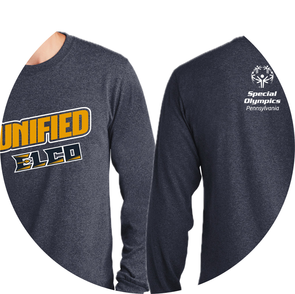 ELUN0325-05 Heather Navy Long Sleeve Unified Logo Tee 2