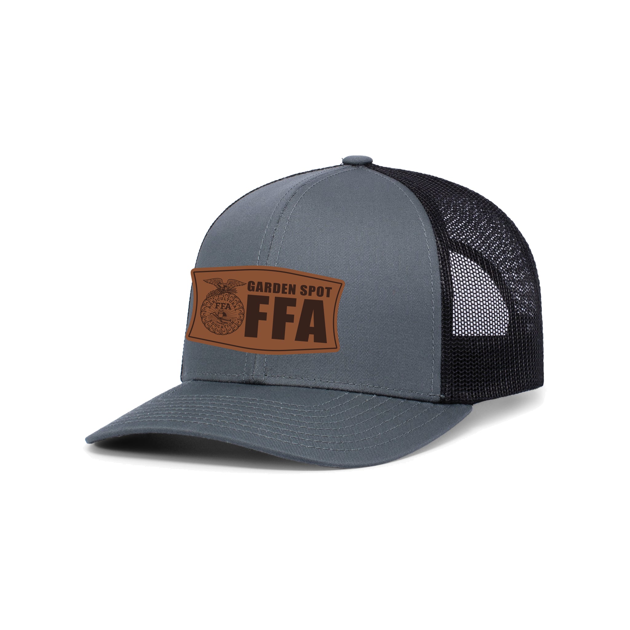 GSFFASH01 - 07 Charcoal/Black Trucker Hat w/Leather Patch