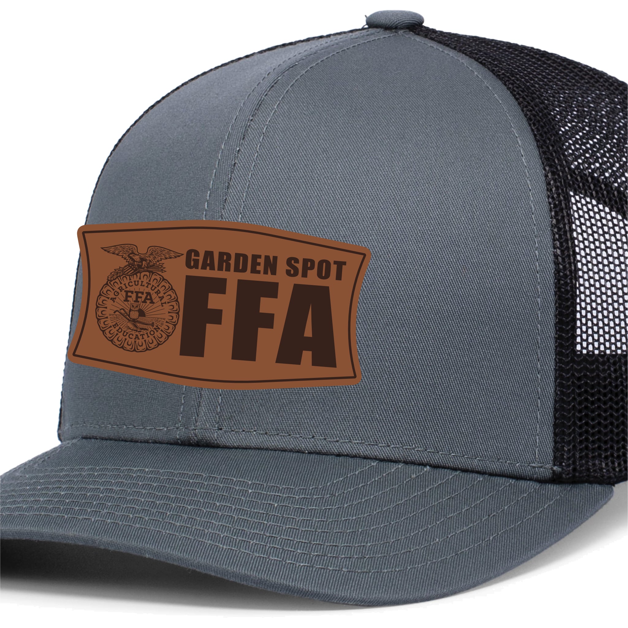 GSFFASH01 - 07 Charcoal/Black Trucker Hat w/Leather Patch