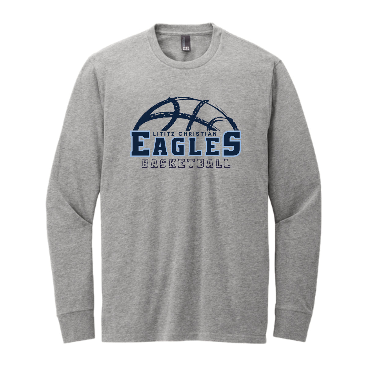 LCS132- Eagles Distressed Basketball Long Sleeve Grey Frost Tee