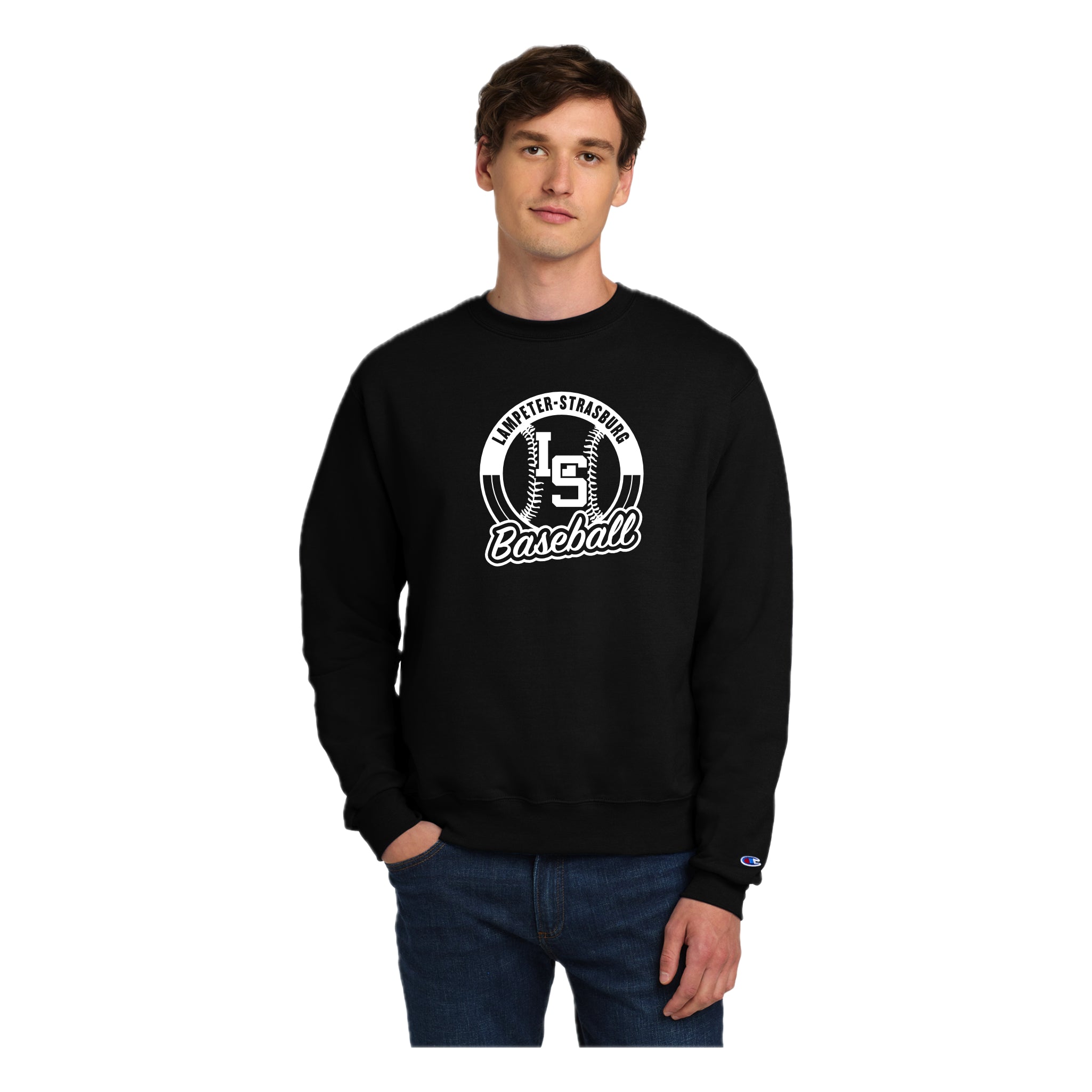 LSY0225-B09 Black Baseball Champion Crewneck Sweatshirt