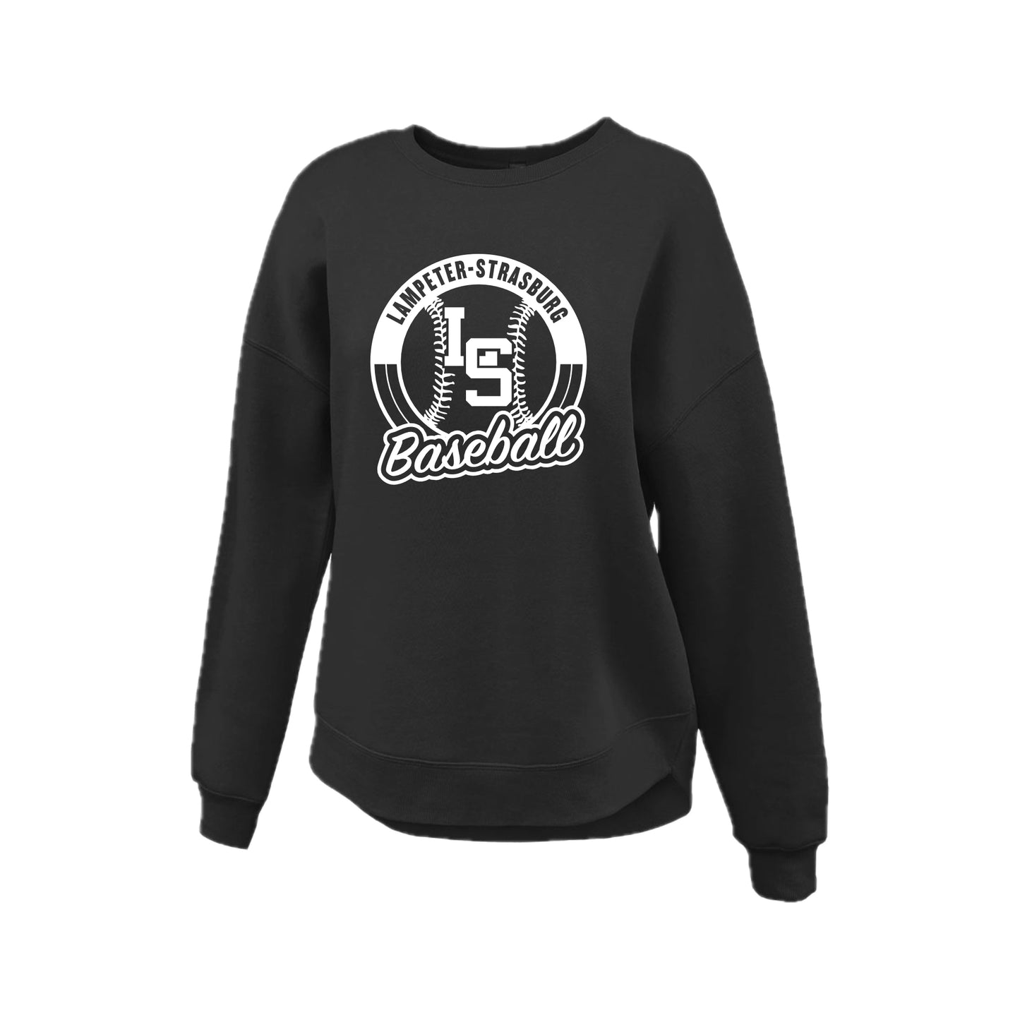 LSY0225-B11 Black Baseball Women's Curved Fleece Crew Neck