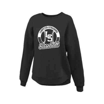 LSY0225-B11 Black Baseball Women's Curved Fleece Crew Neck