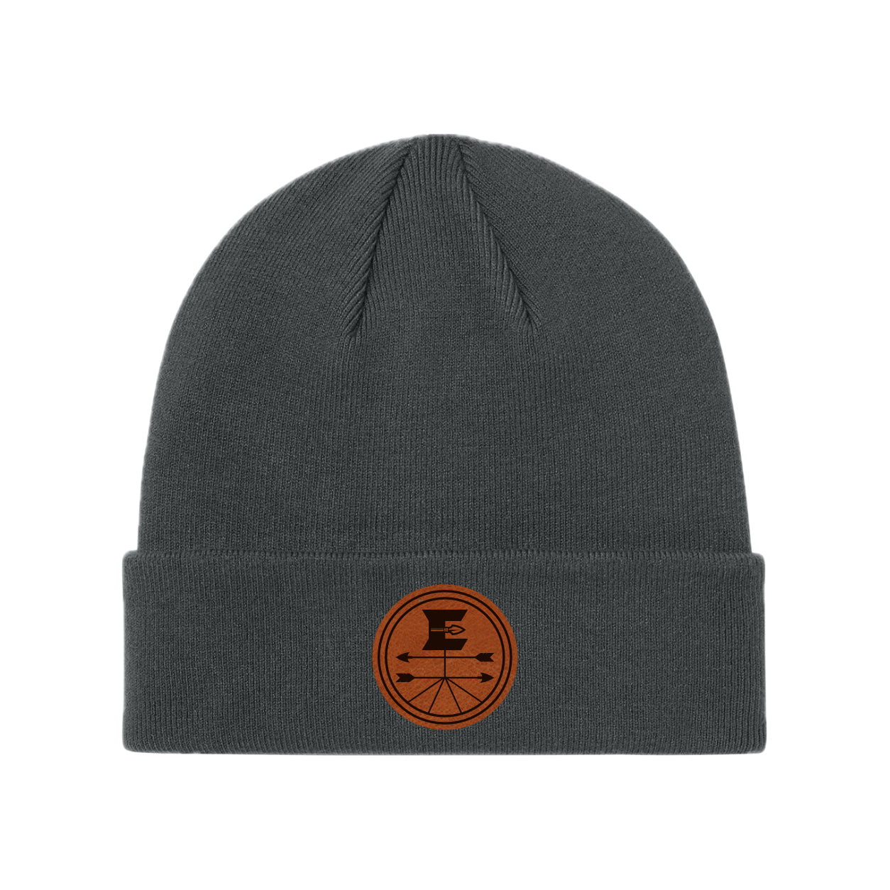 ELFFA01 - 12 Grey Beanie w/Leather Patch