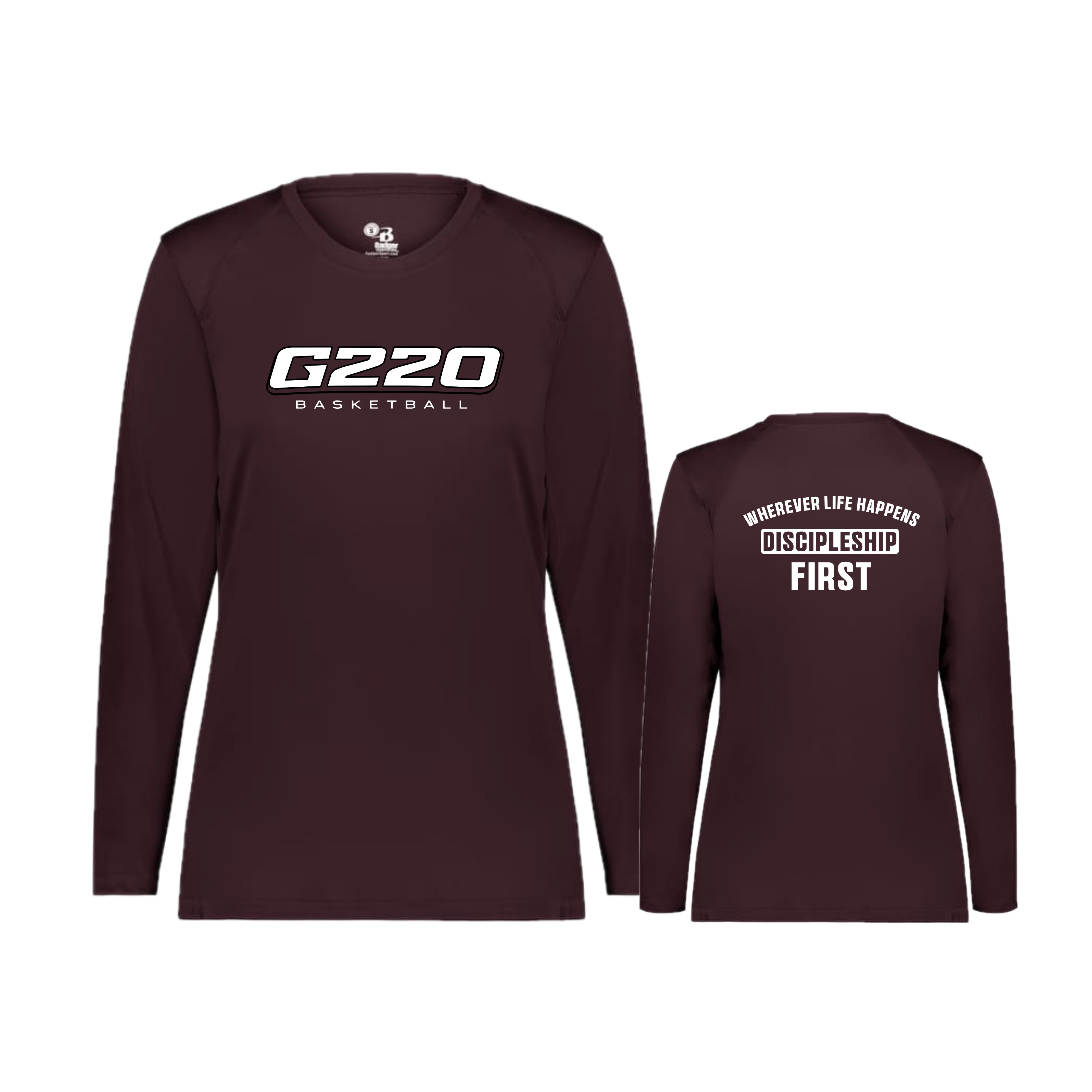 G220SH02 14 Maroon Ladies Performance Long Sleeve