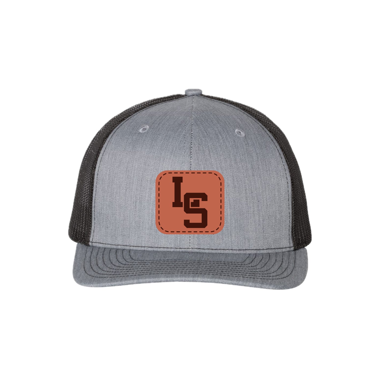 PMCSH3 - 27 Heather Grey/Black Trucker Hat with Leather Patch