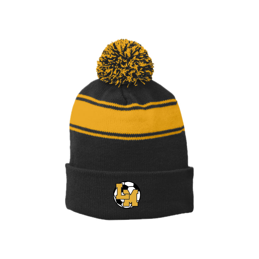 LMHSOCSH01 - 35 Black/Gold Stripe Pom Pom Beanie