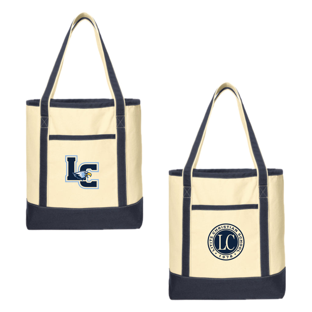 LCS100 - Navy/Natural Coton Canvas Tote 16.5"H x 14"W x 7.5"D