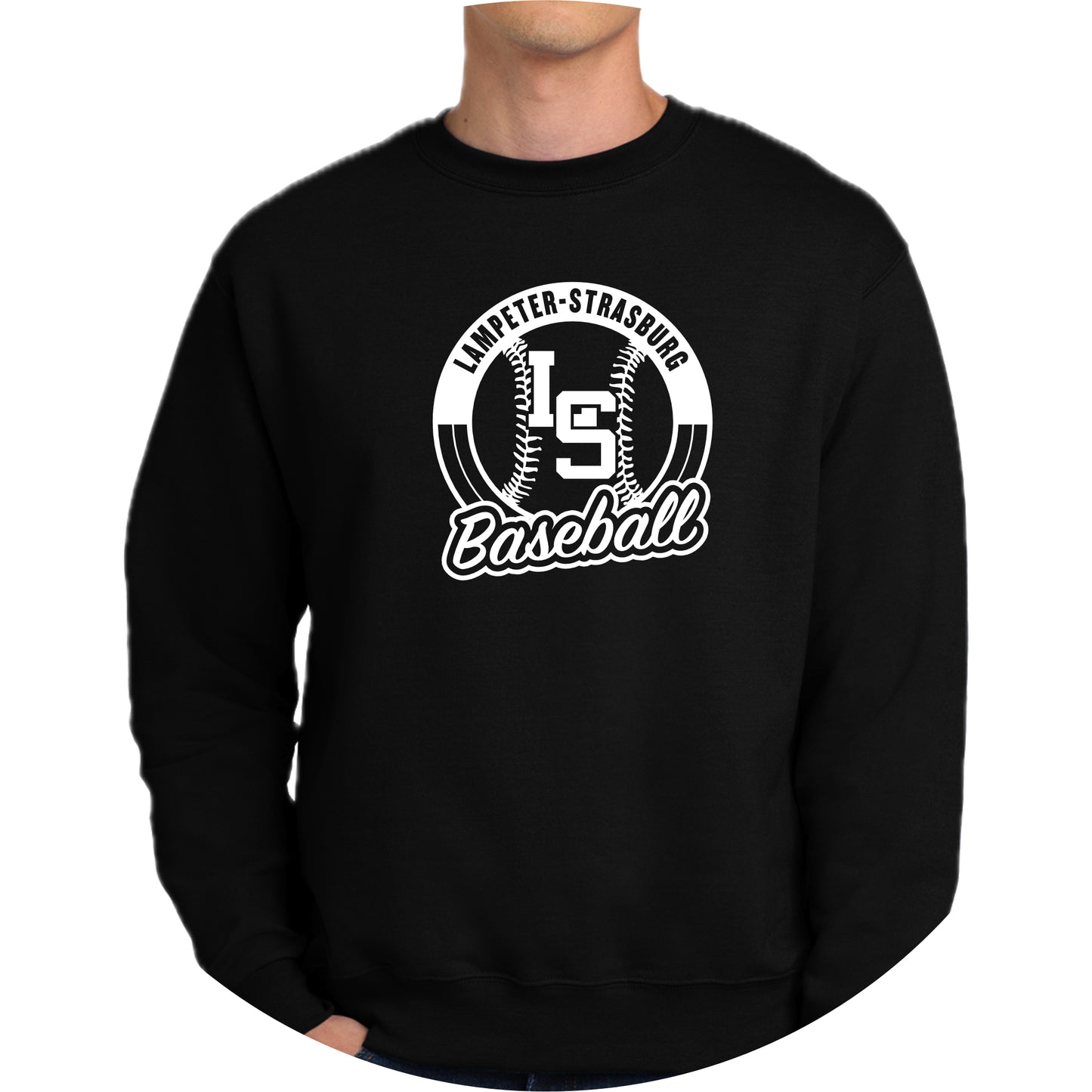 LSY0225-B09 Black Baseball Champion Crewneck Sweatshirt