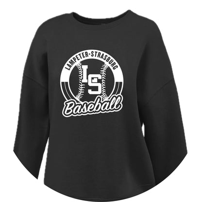 LSY0225-B11 Black Baseball Women's Curved Fleece Crew Neck