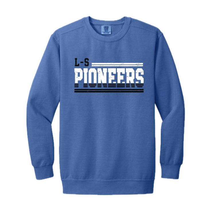 LSHHSH01 - 18 Flo Blue LS PIONEERS Comfort Colors Crewneck Sweatshirt