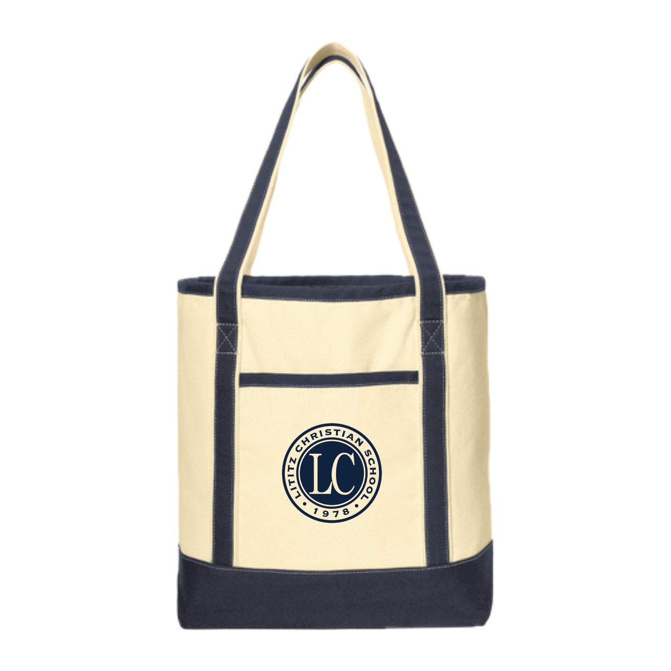 LCS100 - Navy/Natural Coton Canvas Tote 16.5"H x 14"W x 7.5"D