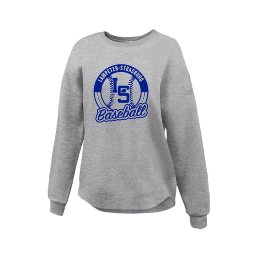 LSY0225-B10 Grey Baseball Women's Curved Fleece Crew Neck