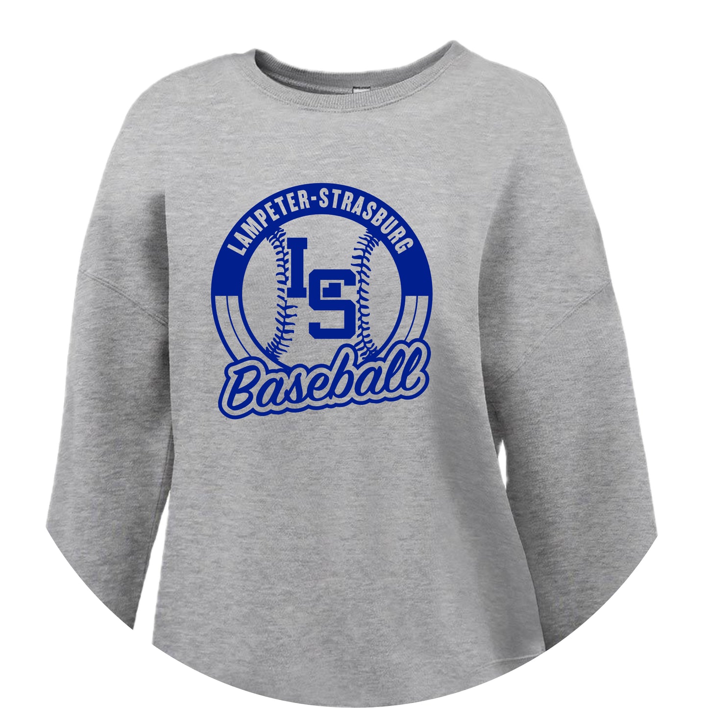 LSY0225-B10 Grey Baseball Women's Curved Fleece Crew Neck