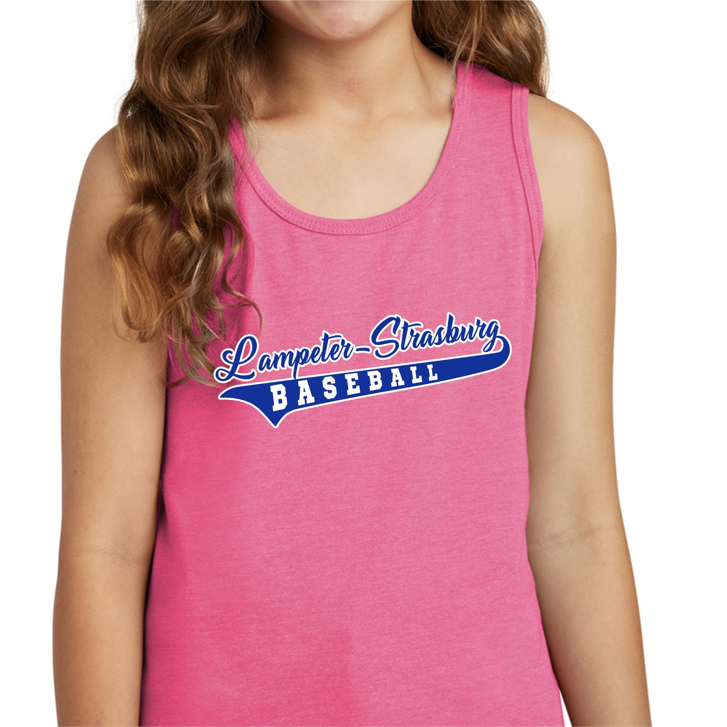 24388-21  Girls Pink Tank | Baseball Script Logo