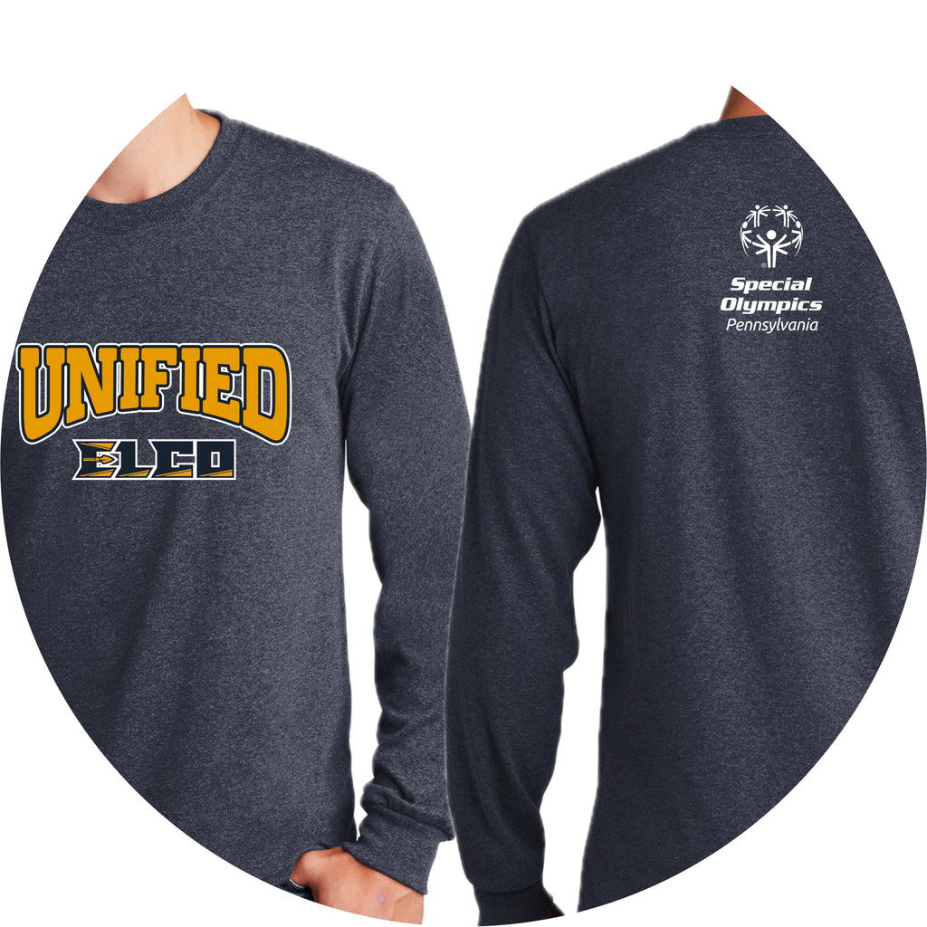 ELUN0325-02 Heather Navy Long Sleeve Unified Logo Tee 1