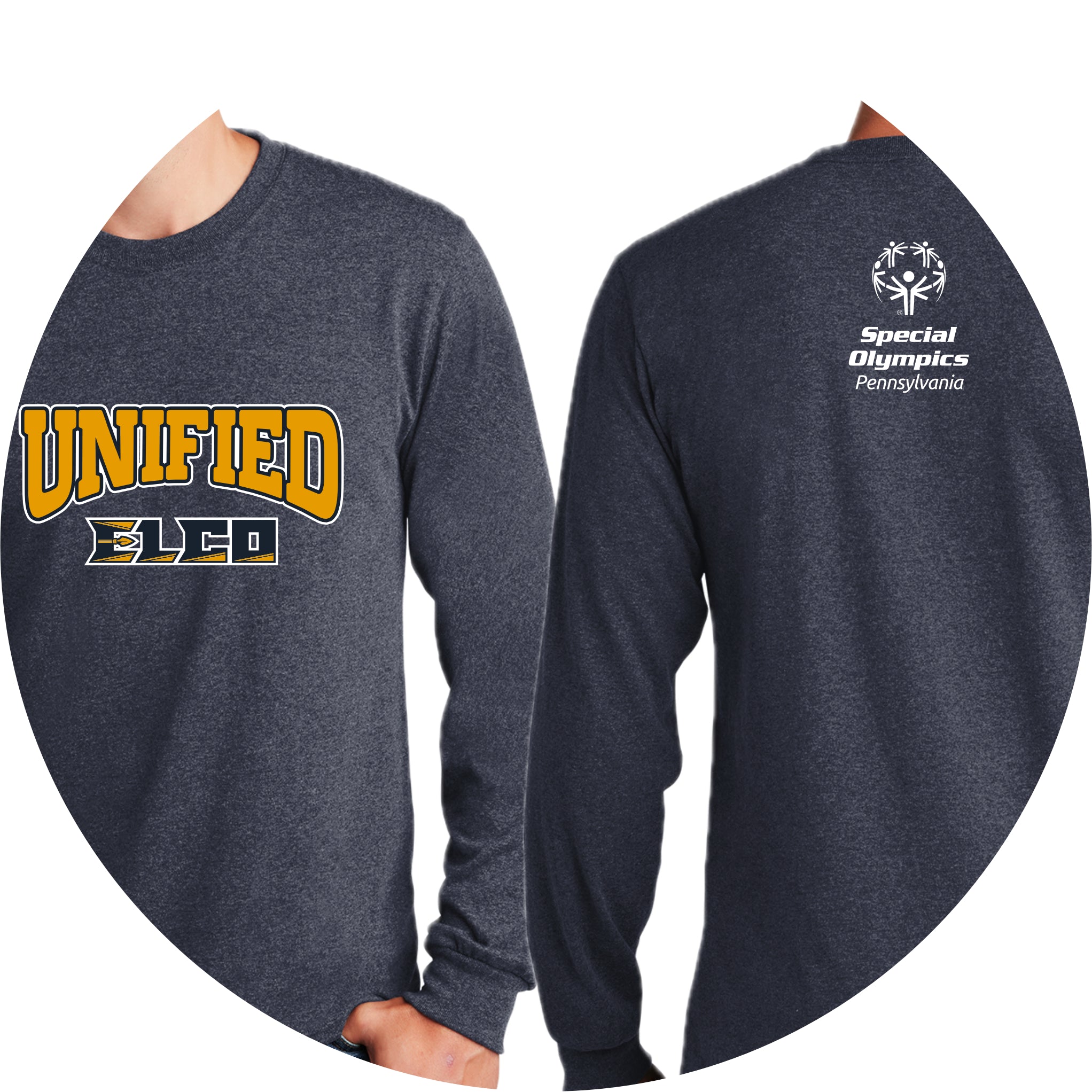 ELUN0325-02 Heather Navy Long Sleeve Unified Logo Tee 1