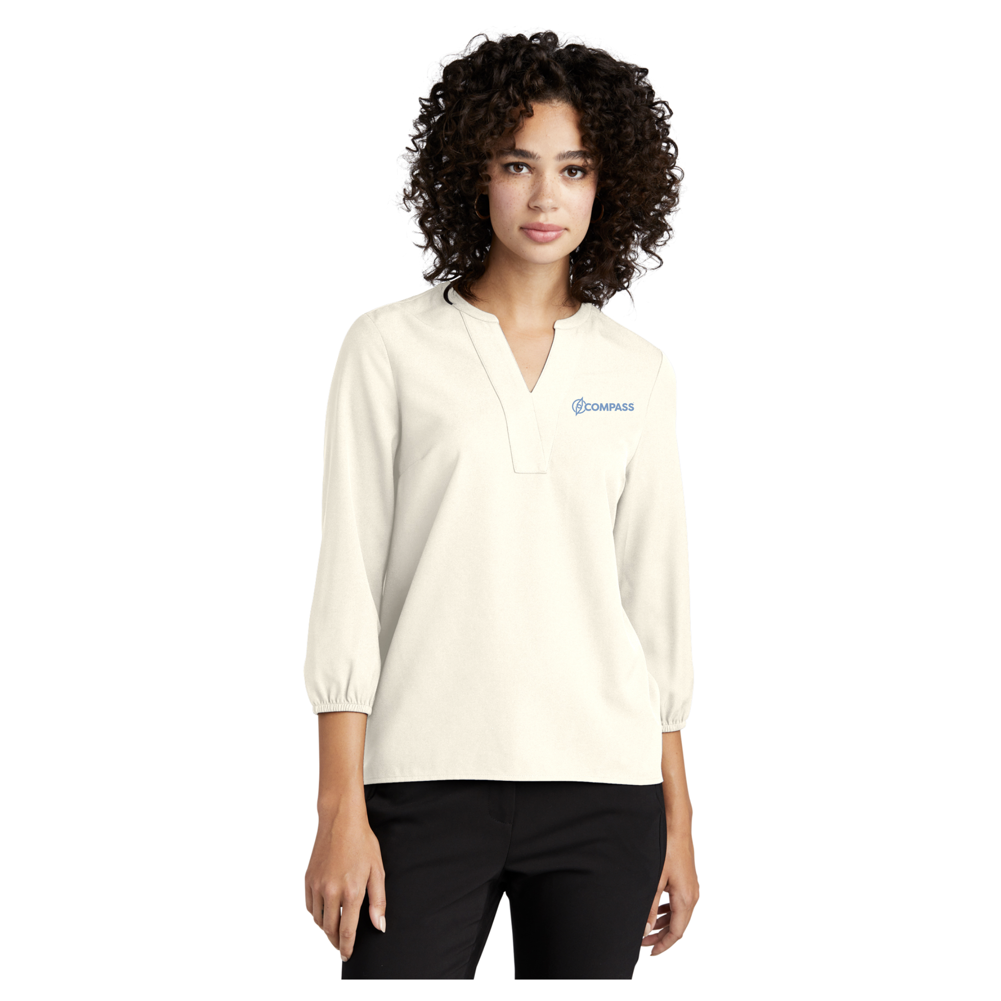 COM027 Ivory Ladies 3/4 Sleeve Blouse