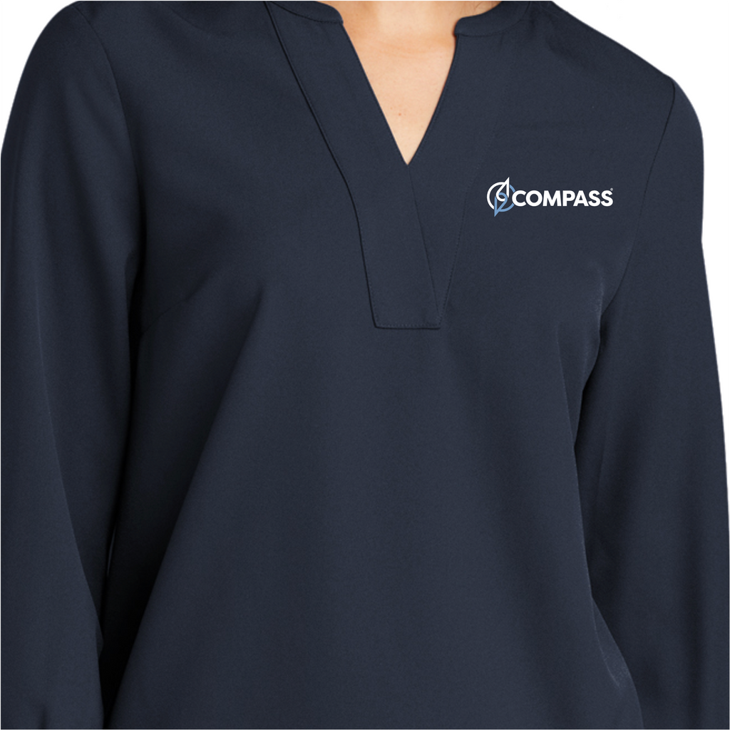 COM025 Navy Ladies 3/4 Sleeve Blouse