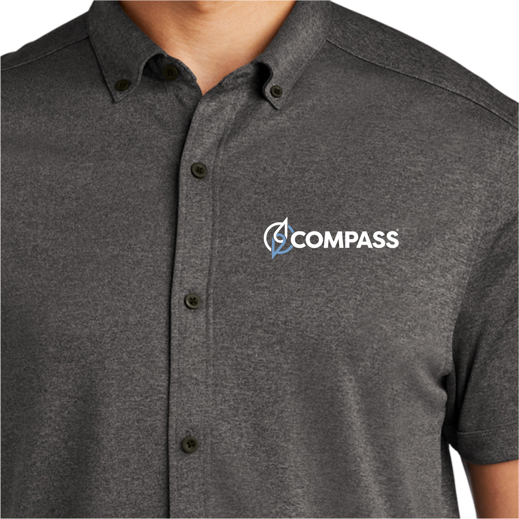 COM023 Heather Grey Button-Down Polo