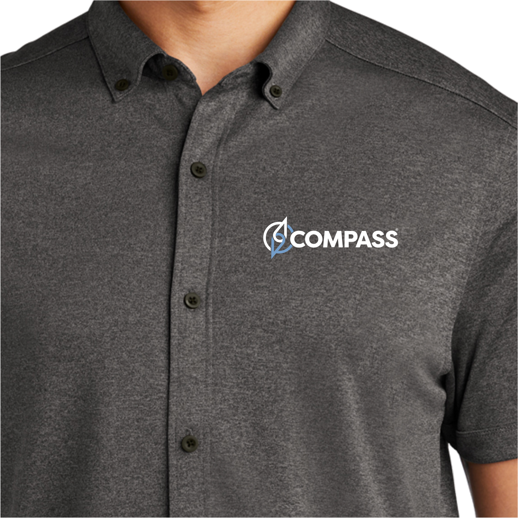 COM023 Heather Grey Button-Down Polo