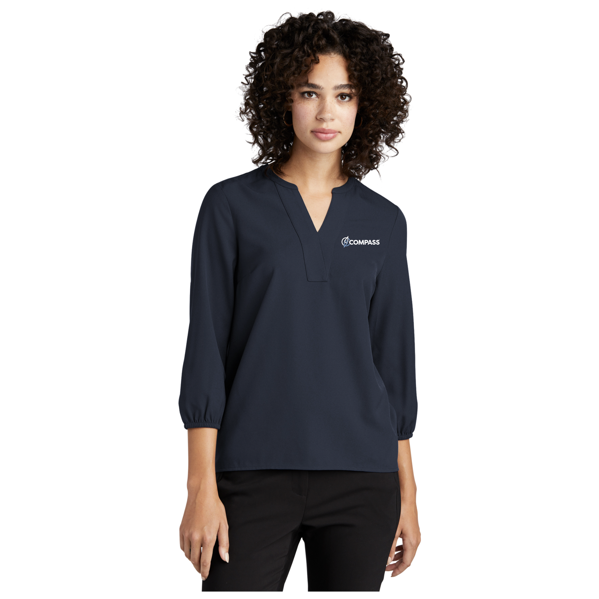 COM025 Navy Ladies 3/4 Sleeve Blouse