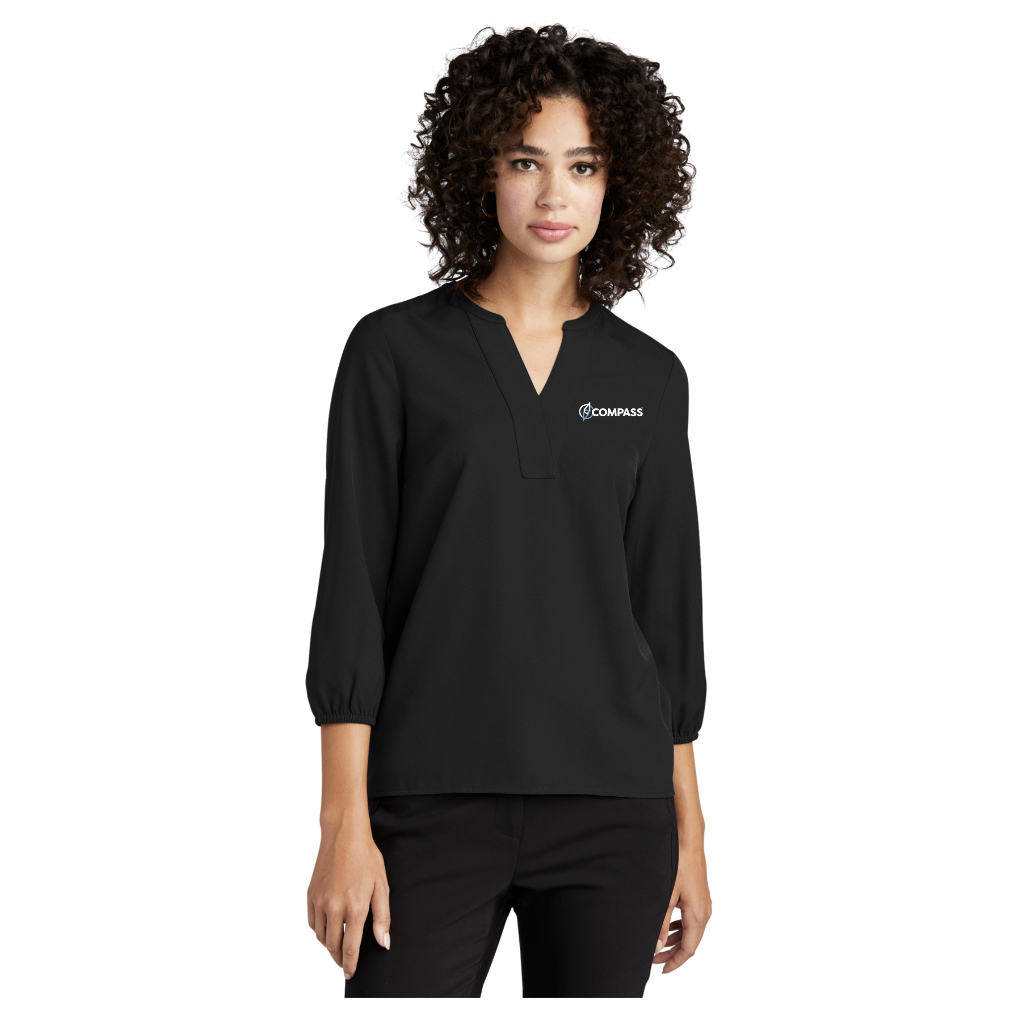 COM026 Black Ladies 3/4 Sleeve Blouse