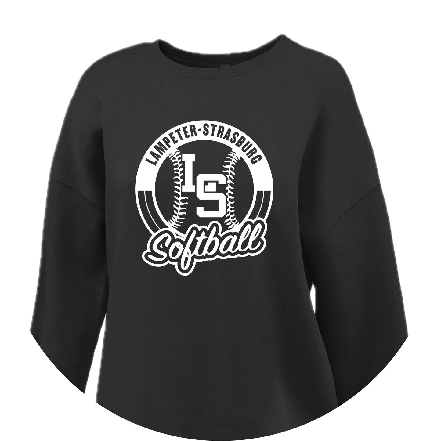 LSY0225-S11 Black Softball Women's Curved Fleece Crew Neck