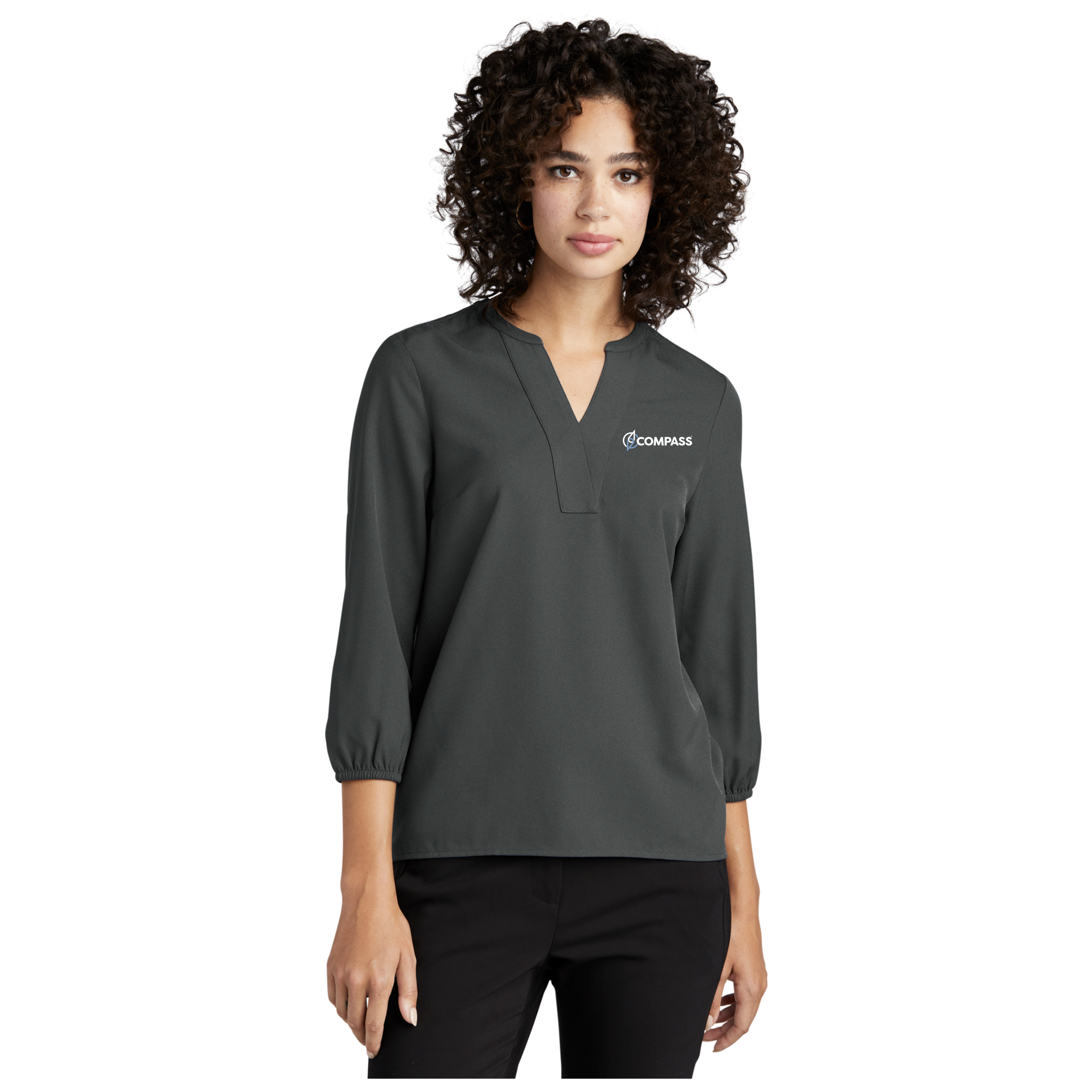 COM024 Grey Ladies 3/4 Sleeve Blouse