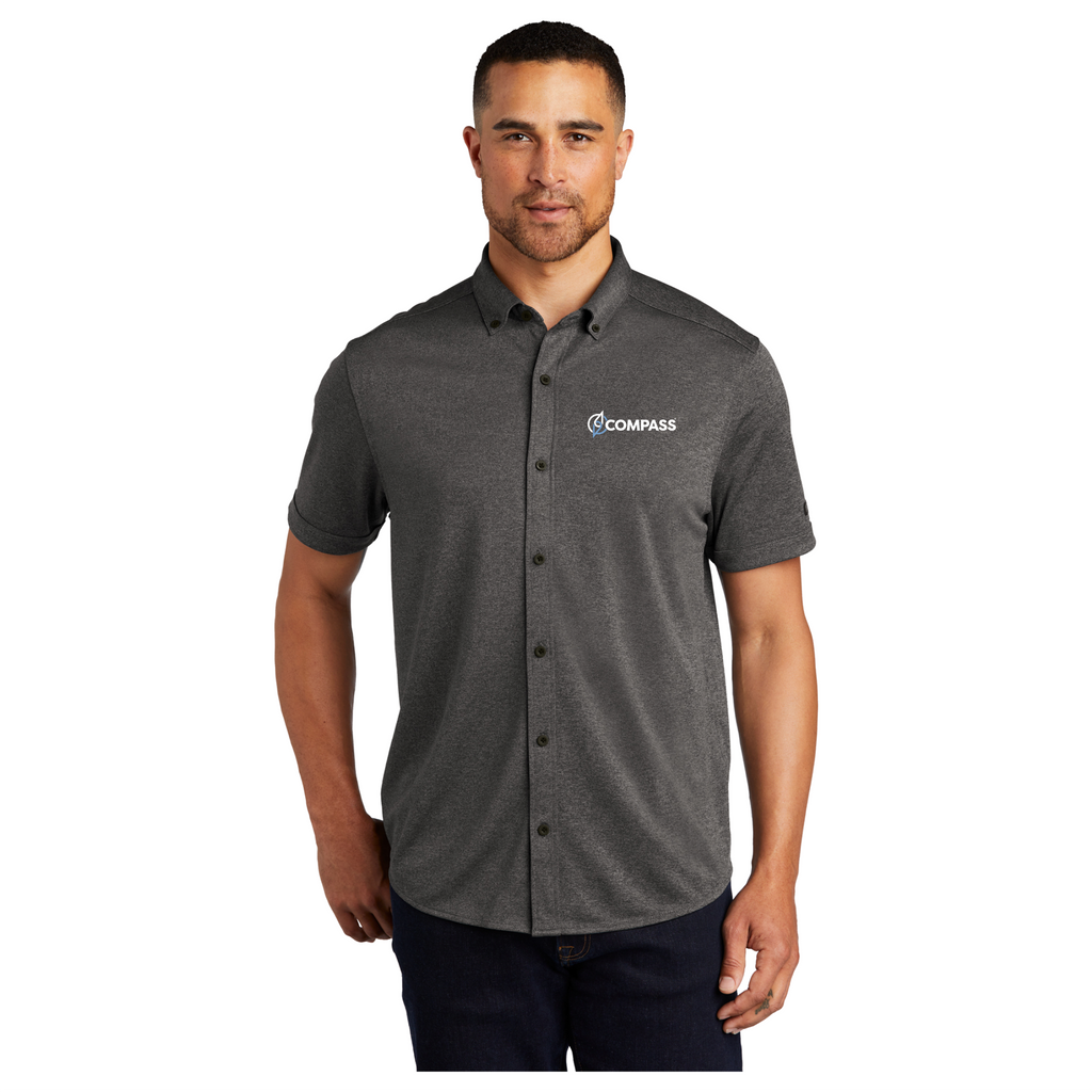 COM023 Heather Grey Button-Down Polo