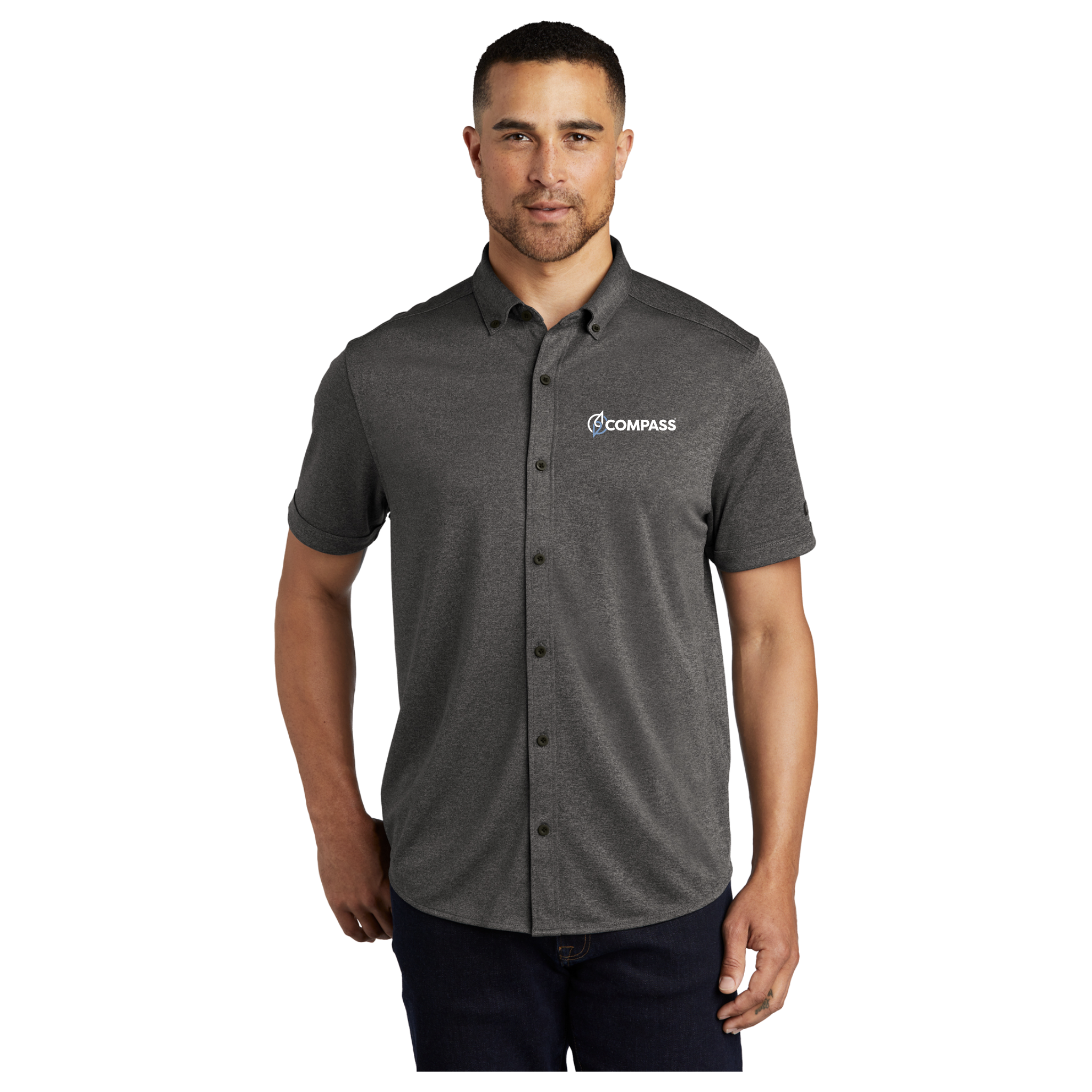 COM023 Heather Grey Button-Down Polo