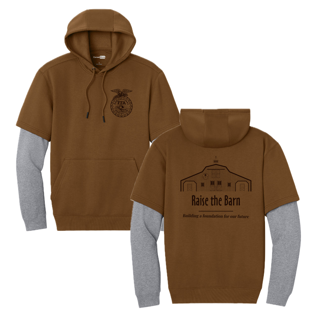ELFFA01 - 07 Duck Brown / Heather Grey  Raglan Hoody