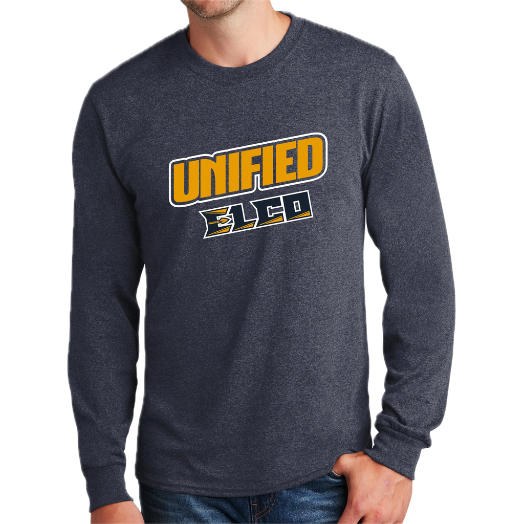 ELUN0325-05 Heather Navy Long Sleeve Unified Logo Tee 2